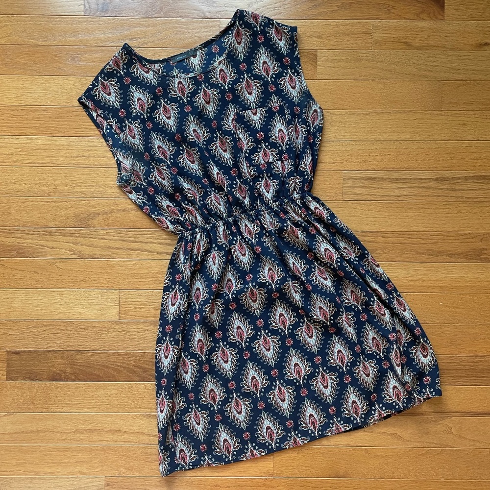 All-over Printed Boho Dress With Elastic Waist - XS